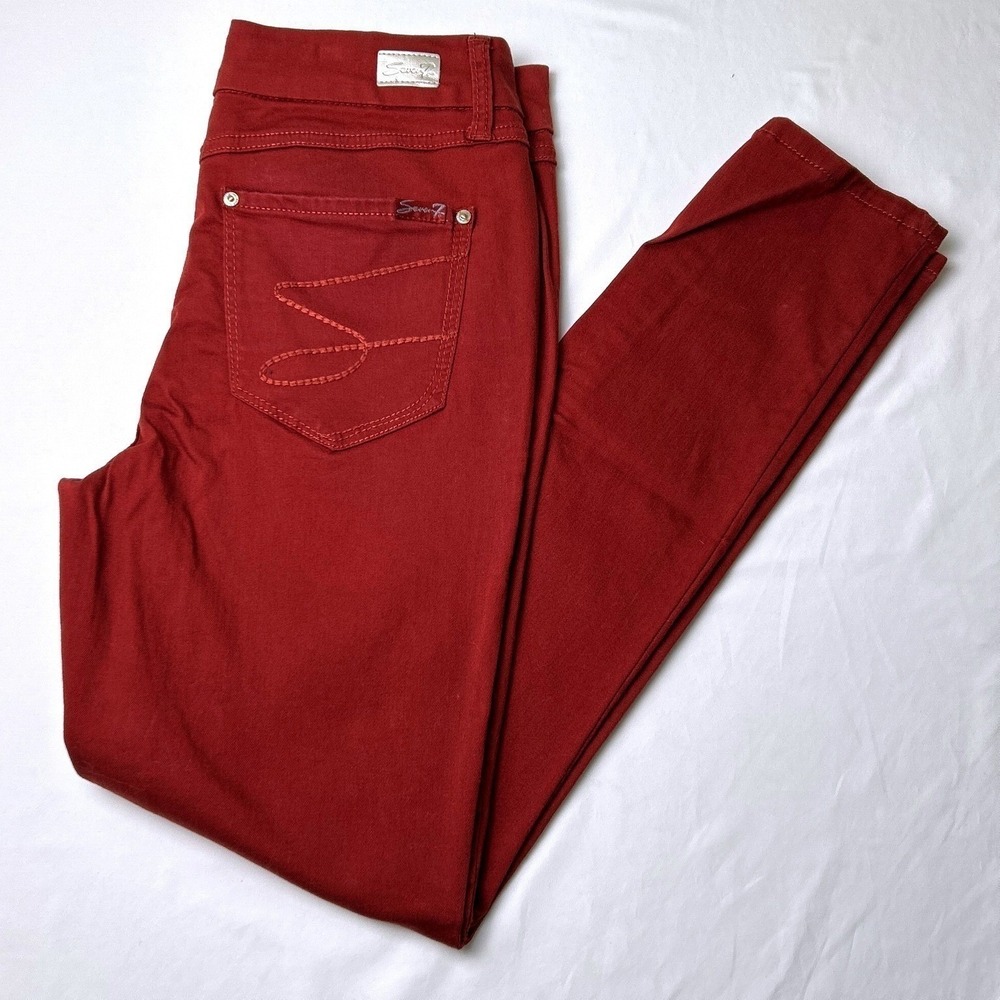 Seven7 Women High Rise Skinny Jean Burgundy Red Size 6 Tummyless Stretch Classic